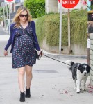 Expecting “True Blood” actress Anna Paquin enjoyed a stroll with her dog and a pal in Venice, California on August 24, 2012. She was wearing a dark blue dress that showed off her growing baby bump.