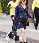Expecting “True Blood” actress Anna Paquin enjoyed a stroll with her dog and a pal in Venice, California on August 24, 2012. She was wearing a dark blue dress that showed off her growing baby bump.