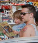 'Total Recall' actor Colin Farrell takes his son Henry out for an ice cream cone at Baskin-Robbins in Los Angeles, California on August 20, 2012. Afterwards they stop at a local newsstand and Colin buys Henry a children's book.