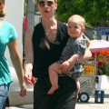 'Mad Men' actress January Jones and her son Xander spotted out for lunch with some friends in West Hollywood, California on August 21, 2012.