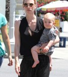 'Mad Men' actress January Jones and her son Xander spotted out for lunch with some friends in West Hollywood, California on August 21, 2012.