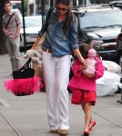 Actress Katie Holmes takes her daughter Suri Cruise to the Make Meaning activity center in New York City, New York on August 20, 2012.