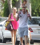 Singer Mark McGrath walked back to the car with his wife Carin Kingsland and their twins Lydon Edward and Hartley Grace after attending a kidÕs party in Los Angeles, California on August 22, 2012.
