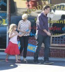 Michelle Williams and boyfriend Jason Segel picking up her daughter Matilda from school in Los Angeles, California on August 27, 2012. Afterwards they all went out to get a treat at KindKreme Organic Ice Cream and Frozen Yogurt in Studio City, California.