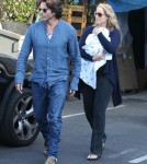 Elizabeth Berkley, her husband Greg Lauren and their new born son Sky Lauren out shopping at Bel Bambini in Beverly Hills, California on September 17, 2012.