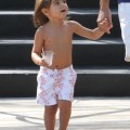 TV personality Scott Disick from 'Keeping Up With The Kardashians' spends some quality time with his son Mason while the cameras roll on the beaches of Miami, FL on September 18th, 2012.
