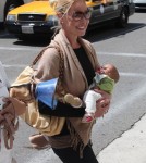 Katherine Heigl, her mom Nancy, husband Josh and new baby Adalaide arriving on a flight at LAX airport in Los Angeles, California on September 6, 2012. The family was met at the airport by her adopted sister Meg Heigl