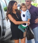 Reality stars Kim, Khloe, Kourtney Karadashian and her kids Mason and Penelope arriving at their hotel in Miami, Florida on September 15, 2012.
