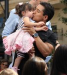 Mario Lopez brings his daughter Gia to meet Elmo from Sesame Street on the show EXTRA in Los Angeles, California on September 20, 2012.