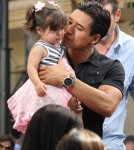 Mario Lopez brings his daughter Gia to meet Elmo from Sesame Street on the show EXTRA in Los Angeles, California on September 20, 2012.