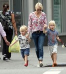 Naomi Watts, her mother Miv and two sons Alexander and Samuel take their dog Bob out for ice cream in New York City, New York on September 6, 2012.