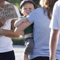 Jenna Fischer and husband Lee Kirk take their son Weston grocery shopping at Ralph's in Los Angeles, California on September 1, 2012.