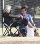 'True Blood' actor Stephen Moyer and his mother take his daughter Lila to her soccer game in Brentwood, California on September 29, 2012.