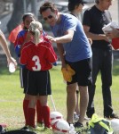 'True Blood' actor Stephen Moyer and his mother take his daughter Lila to her soccer game in Brentwood, California on September 29, 2012.