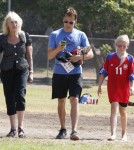 'True Blood' actor Stephen Moyer and his mother take his daughter Lila to her soccer game in Brentwood, California on September 29, 2012.