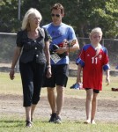 'True Blood' actor Stephen Moyer and his mother take his daughter Lila to her soccer game in Brentwood, California on September 29, 2012.