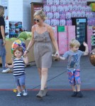 Amy Poehler takes her boys Abel and Archie to get groceries and birthday balloons at Bristol Farms in Beverly Hills CA, on September 1st, 2012.