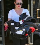 Hilary Duff and her son Luca Comrie picked up lunch from the Which Which Sandwich eatery in Los Angeles, California on September 2, 2012.