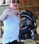 Hilary Duff and her son Luca Comrie picked up lunch from the Which Which Sandwich eatery in Los Angeles, California on September 2, 2012.