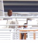 Singer Beyonce and her rapper husband Jay-Z vacationing on a yacht with their baby Blue Ivy Carter through the Mediterranean Sea, South of France, on September 4th, 2012.