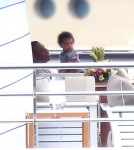 Singer Beyonce and her rapper husband Jay-Z vacationing on a yacht with their baby Blue Ivy Carter through the Mediterranean Sea, South of France, on September 4th, 2012.