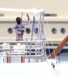 Singer Beyonce and her rapper husband Jay-Z vacationing on a yacht with their baby Blue Ivy Carter through the Mediterranean Sea, South of France, on September 4th, 2012.