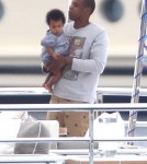 Singer Beyonce and her rapper husband Jay-Z vacationing on a yacht with their baby Blue Ivy Carter through the Mediterranean Sea, South of France, on September 4th, 2012.