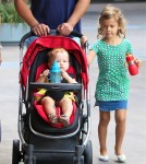 jessica Alba, her husband Cash Warren and their daughters Honor and Haven out for brunch at the Newsroom Cafe in West Hollywood, California on September 29, 2012.