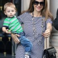John Travolta and his wife Kelly Preston enjoy lunch with their son Benjamin at Pizza Pino on September 12, 2012 in Paris, France
