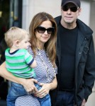 John Travolta and his wife Kelly Preston enjoy lunch with their son Benjamin at Pizza Pino on September 12, 2012 in Paris, France