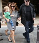 John Travolta and his wife Kelly Preston enjoy lunch with their son Benjamin at Pizza Pino on September 12, 2012 in Paris, France