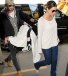 Kings of Leon singer Caleb Followill and his wife, Lily Aldridge, were seen departing LAX with their new daughter Dixie Followill in Los Angeles, California on August 31, 2012.