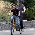 Mathew Broderick enjoyed a tandem bike ride with his son James Broderick around the city in the West Village area of New York City, New York on September 3, 2012.