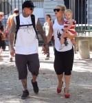 Pink and her husband Carey Hart take their daughter Willow out for lunch at the Les 400 Coups Restaurant before spending the rest of the day walking through the Luxembourg Gardens in Paris, France on September 9, 2012.