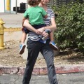 Tobey Maguire and his family stopped by the market in Malibu, California on September 3, 2012. His daughter Ruby held his hand as they walked in front of the nanny and son Otis.
