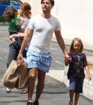 Tobey Maguire and his family stopped by the market in Malibu, California on September 3, 2012. His daughter Ruby held his hand as they walked in front of the nanny and son Otis.