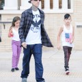 Musician Travis Barker and his kids Alabama and Landon out shopping at Barneys New York in Beverly Hills, California on September 5, 2012.