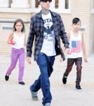 Musician Travis Barker and his kids Alabama and Landon out shopping at Barneys New York in Beverly Hills, California on September 5, 2012.