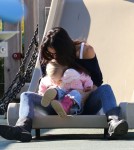 "Real Housewife" Bethenny Frankel takes her daughter Bryn to a playground in New York City, NY on October 11th, 2012.