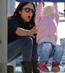 "Real Housewife" Bethenny Frankel takes her daughter Bryn to a playground in New York City, NY on October 11th, 2012.