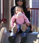 "Real Housewife" Bethenny Frankel takes her daughter Bryn to a playground in New York City, NY on October 11th, 2012.