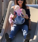 "Real Housewife" Bethenny Frankel takes her daughter Bryn to a playground in New York City, NY on October 11th, 2012.