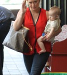 Hilary Duff takes her baby boy Luca to Babies First Class in Sherman Oaks, CA on October 3rd, 2012.
