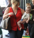 Hilary Duff takes her baby boy Luca to Babies First Class in Sherman Oaks, CA on October 3rd, 2012.