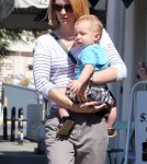 'Madmen' actress January Jones picks up her baby boy Xander from day care in Los Feliz, CA on October 2, 2012.