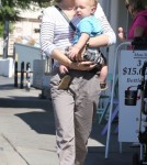 'Madmen' actress January Jones picks up her baby boy Xander from day care in Los Feliz, CA on October 2, 2012.