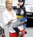 Amy Poehler takes her sons Archie and Abel to a costume party in Beverly Hills, California on October 20, 2012. Archie was dressed up as Batman and Abel was a fireman