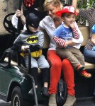 Amy Poehler takes her sons Archie and Abel to a costume party in Beverly Hills, California on October 20, 2012. Archie was dressed up as Batman and Abel was a fireman
