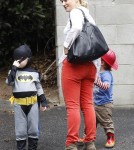 Amy Poehler takes her sons Archie and Abel to a costume party in Beverly Hills, California on October 20, 2012. Archie was dressed up as Batman and Abel was a fireman