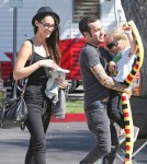 Pete Wentz and his girlfriend Meagan Camper take his son Bronx out for lunch at Sweet Butter in Sherman Oaks, California on October 4, 2012.